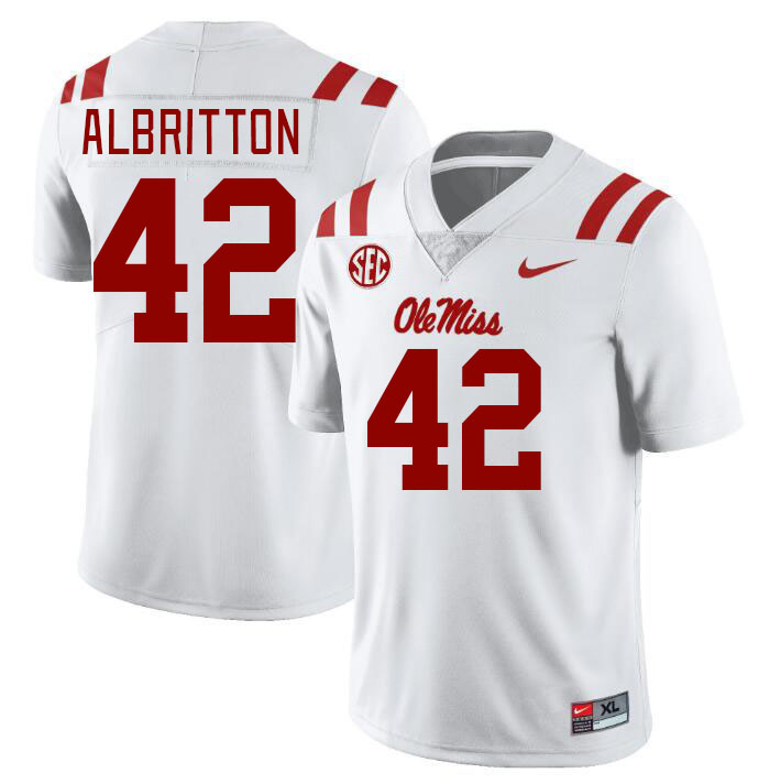 Ole Miss Rebels #42 Jason Albritton College Football Jerseys Stitched Sale-White
